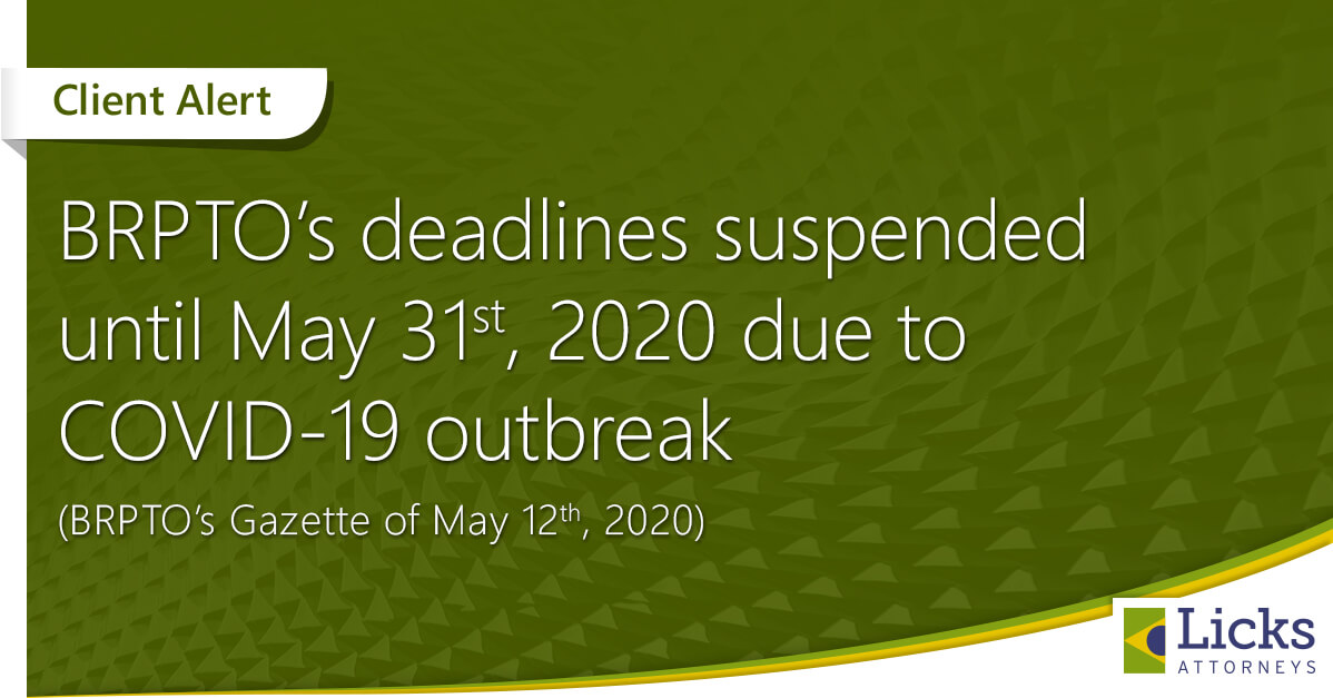 BRPTO’s deadlines suspended until May 31st, 2020 due to COVID-19 outbreak