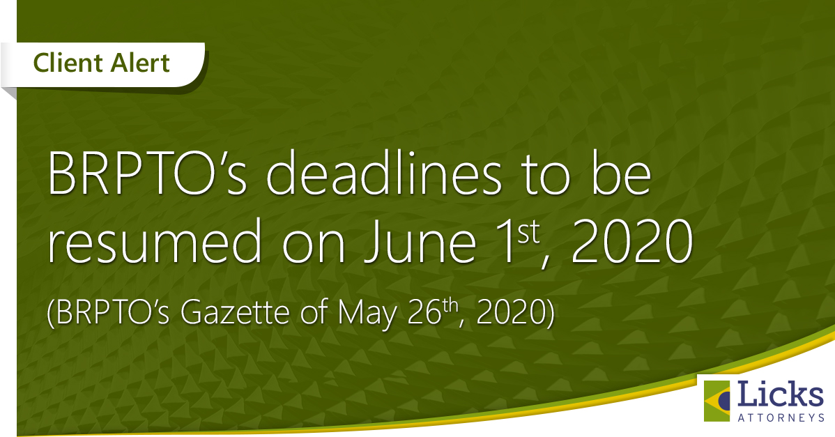 BRPTO’s deadlines to be resumed on June 1st, 2020