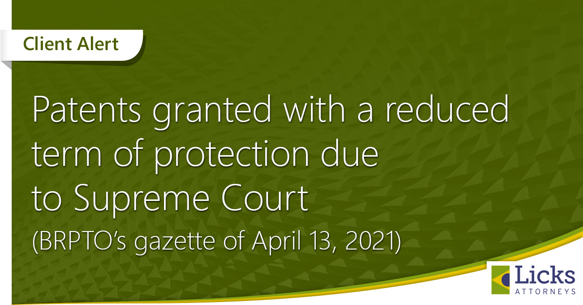 Patents granted with a reduced term of protection due to Supreme Court