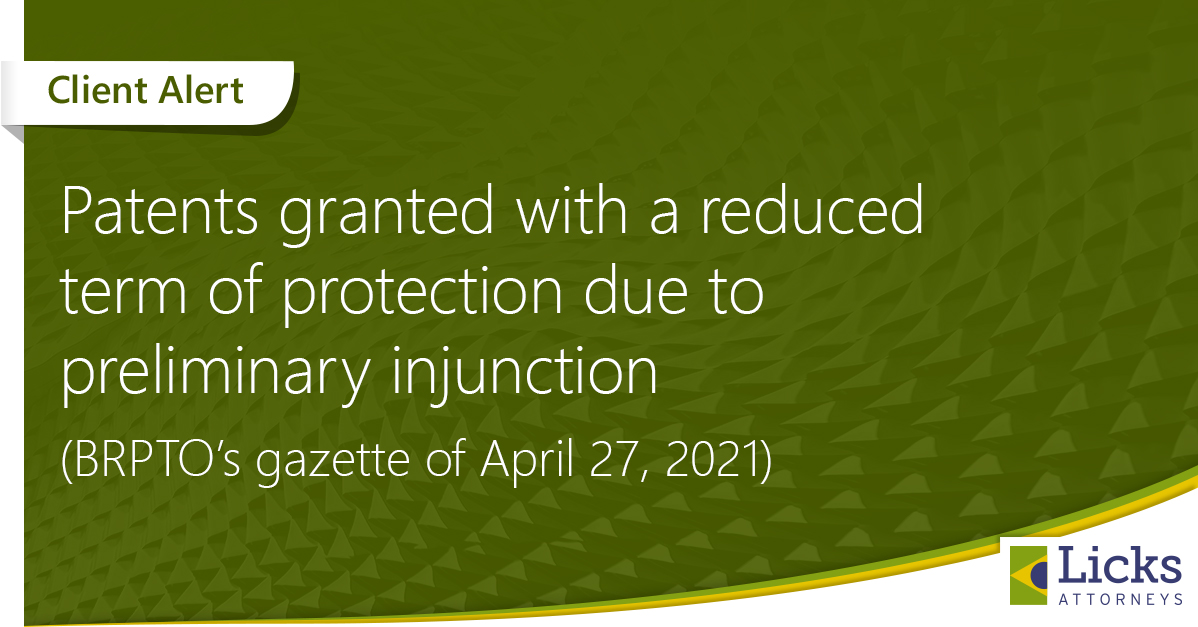 Patents granted with a reduced term of protection due to preliminary injunction