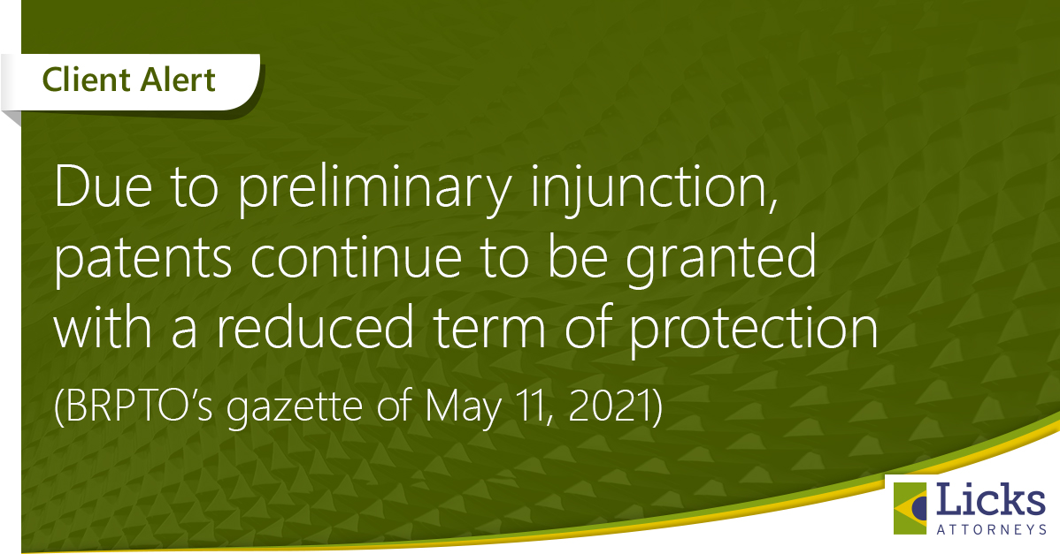 Due to preliminary injunction, patents continue to be granted with a reduced term of protection