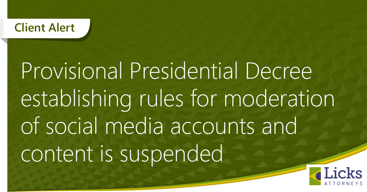 Provisional Presidential Decree establishing rules for moderation of social media accounts and content is suspended