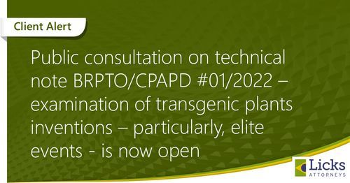 Public consultation on technical note BRPTO/CPAPD #01/2022 – examination of transgenic plants inventions – particularly, elite events – is now open