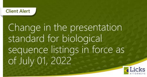 Change in the presentation standard for biological sequence listings in force as of July 01, 2022