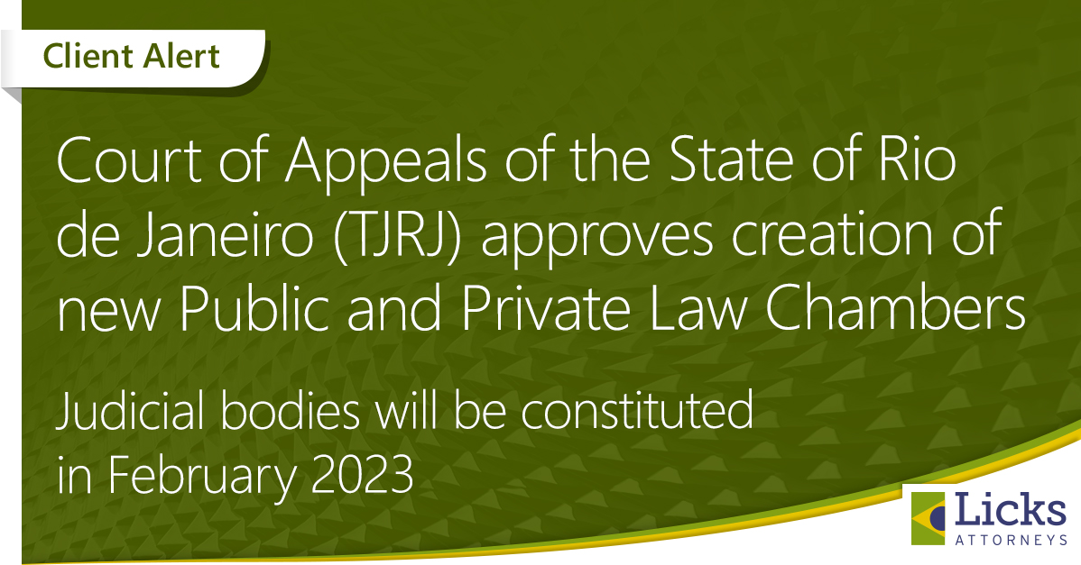 Court of Appeals of the State of Rio de Janeiro (TJRJ) approves creation of new Public and Private Law Chambers